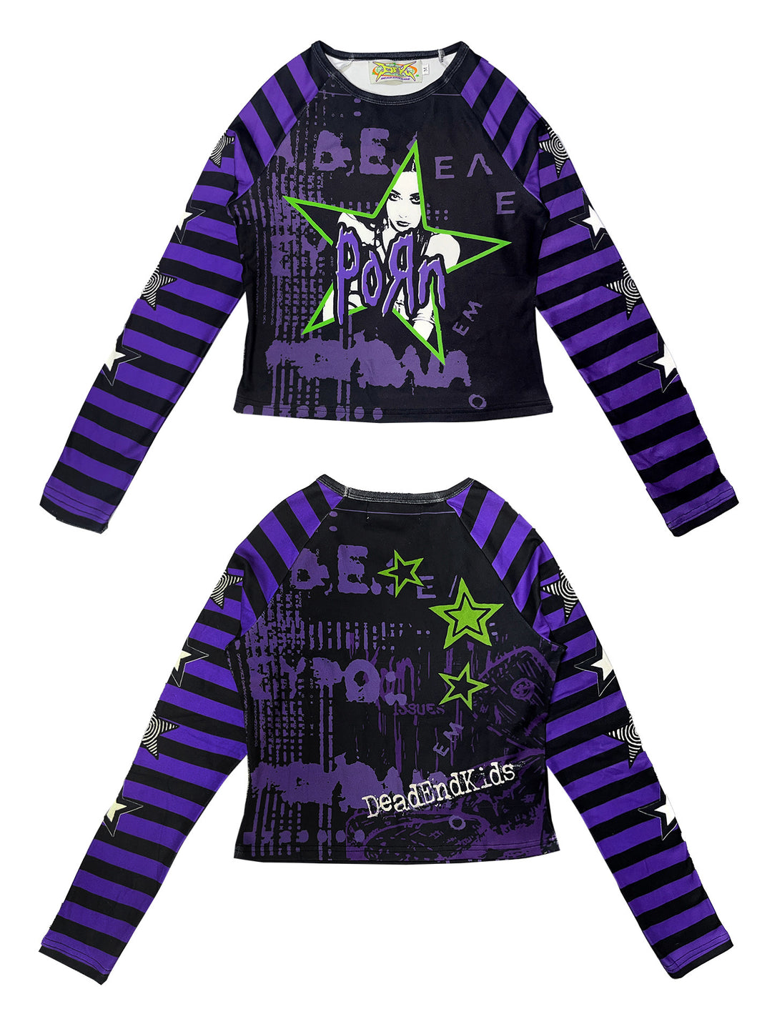DEADENDKIDS GIRL KILLER cropped graphic top — rear modeled view