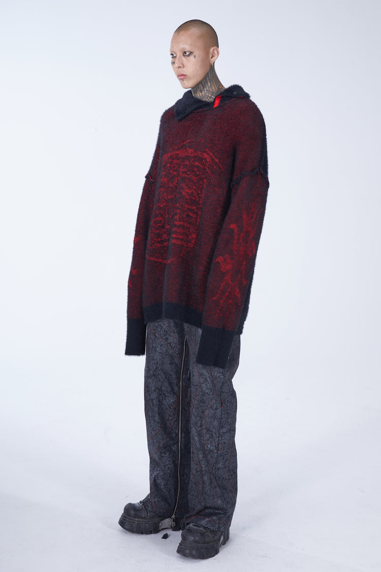 EMBRYO IMPERIAL SEAL reversible faux-mink sweater — full-length modeled view