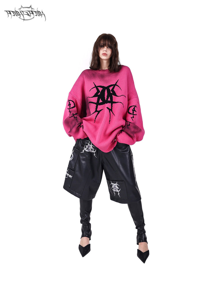 PINKSPINK ELECTRIC MOON graffiti color-block sweater — alternate gallery view showing the design details