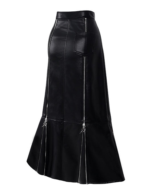 PINKSPINK ELECTRIC MOON zip-panel faux-leather maxi skirt — back garment-only view showing the rear patch pocket