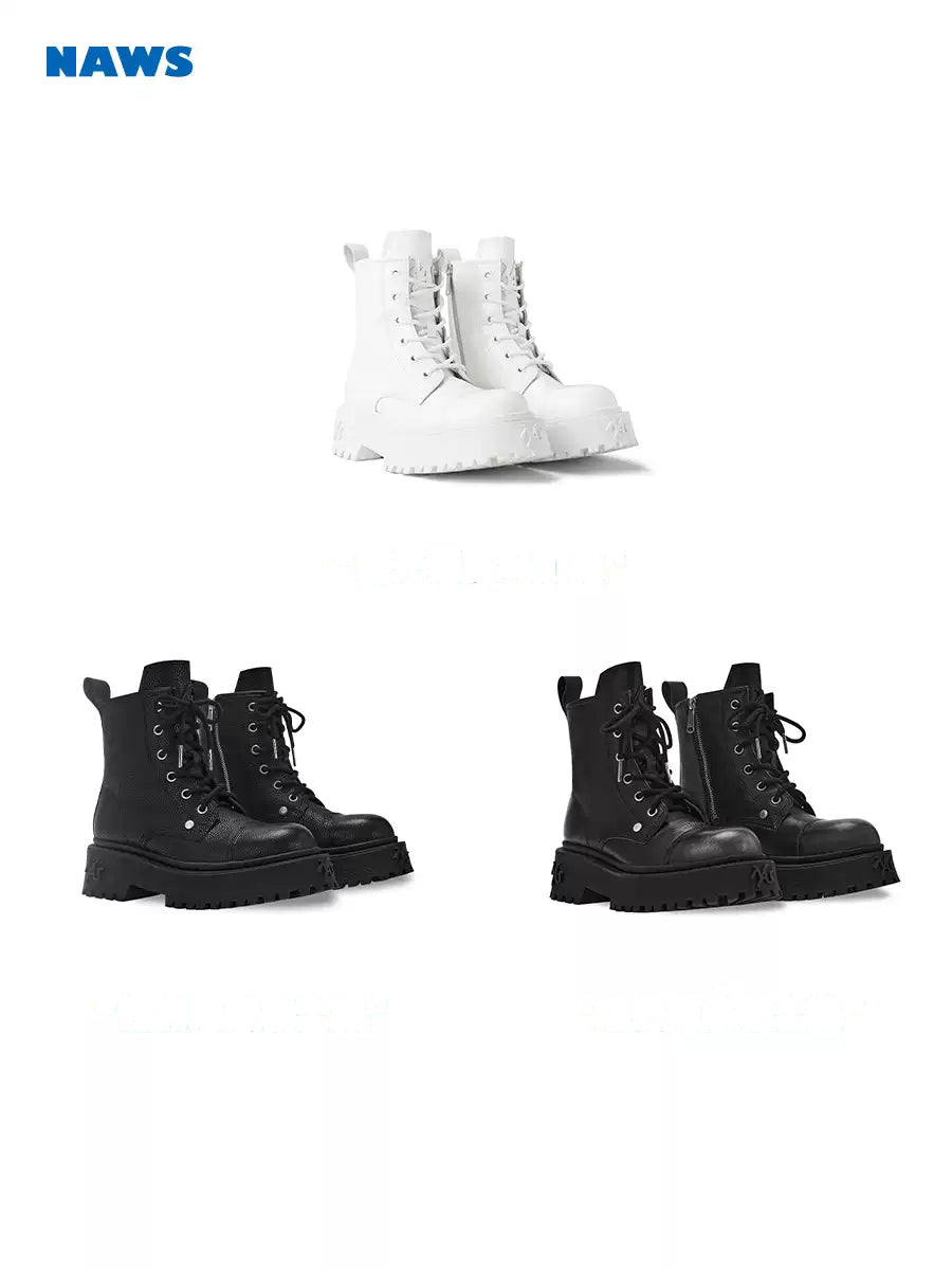 NAWS PORCELAIN GLOW platform leather moto boots — alternate gallery view showing the design details