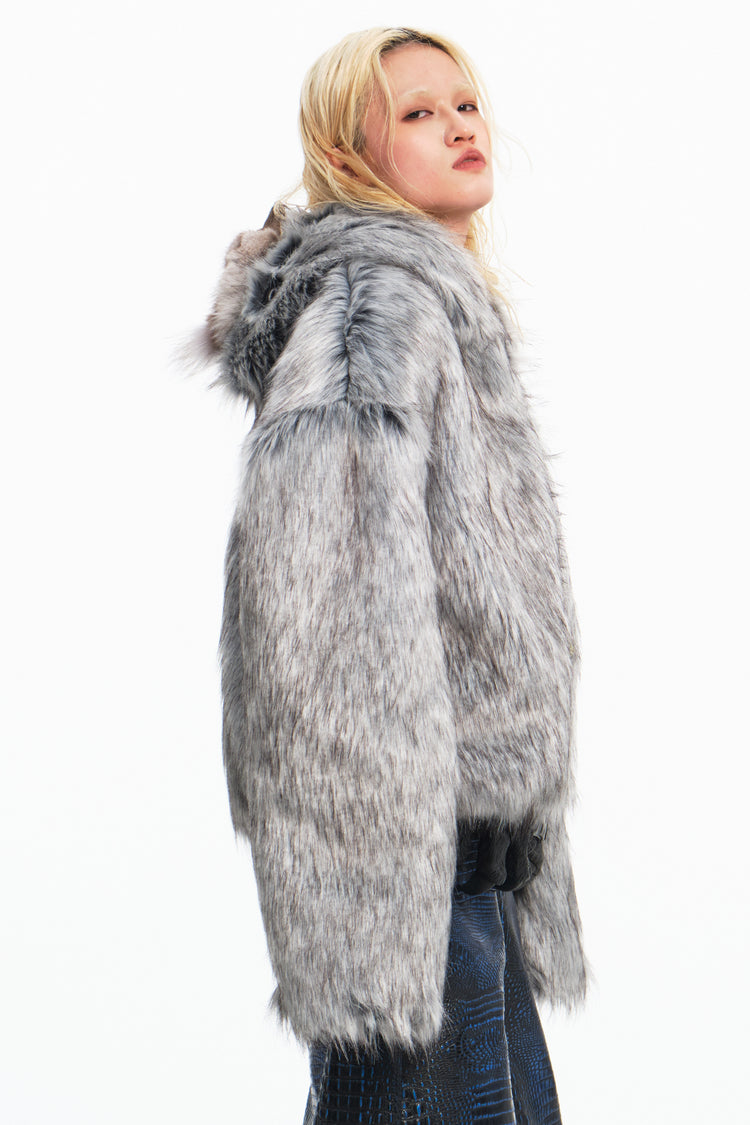 EMBRYO ANIMAL SHELL hooded faux-fur jacket — garment-only view