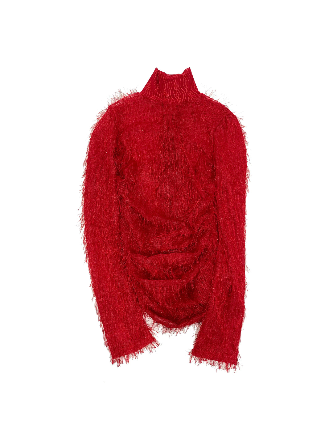 EMBRYO RED SPIDER distressed mesh top — construction detail