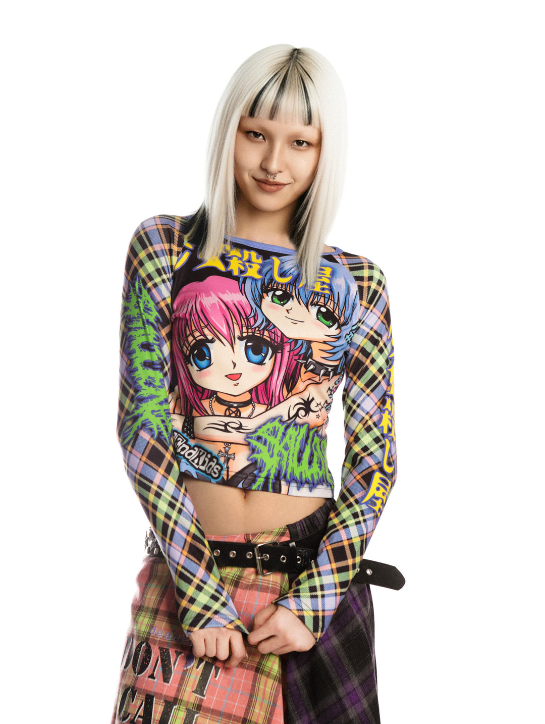 DEADENDKIDS GIRL KILLER cropped graphic top — rear modeled view