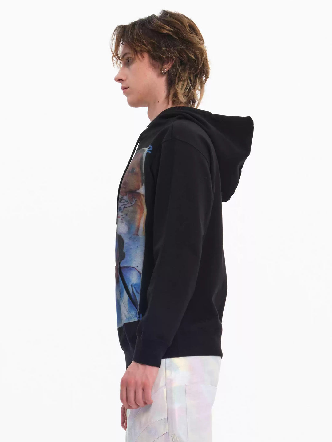 EMBRYO ABCD FOUR CHILDREN black graphic hoodie — alternate modeled angle