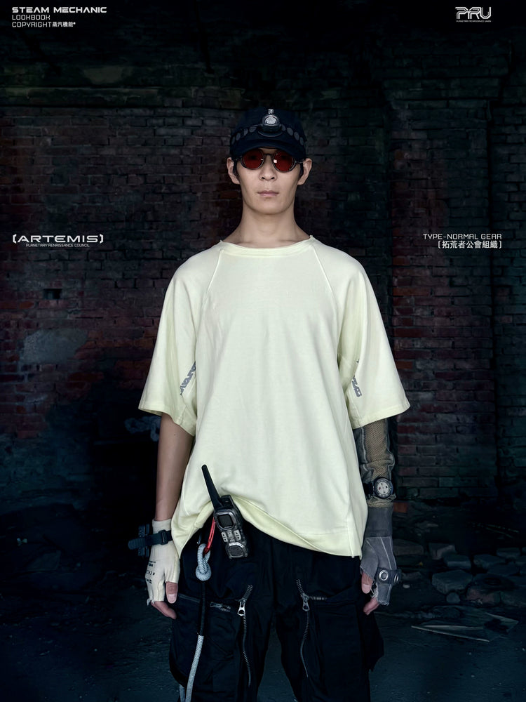 ERODED SPINE distressed asymmetric tee — rear modeled view