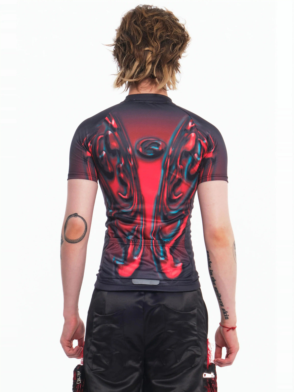 EMBRYO RED SIGNAL fitted cycling top — rear or construction presentation