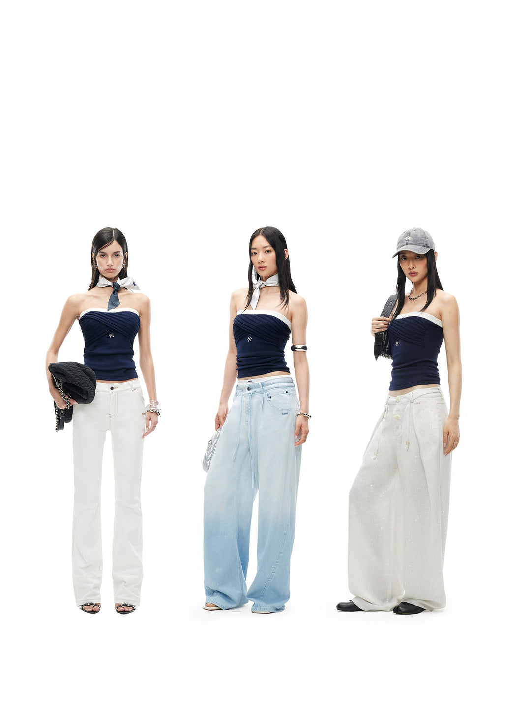 NAWS LACE gathered knit bandeau top — close modeled view highlighting the construction