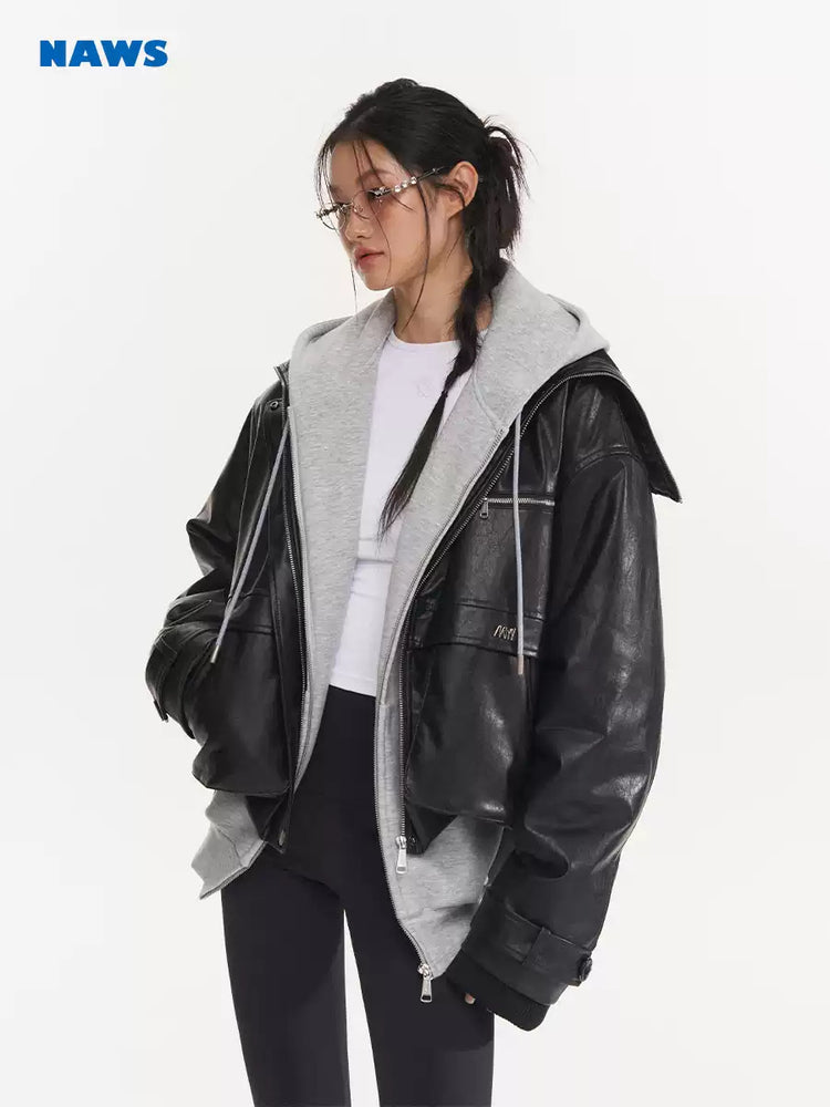 NAWS HIPPY RIDER oversized padded moto jacket — alternate modeled view showing the silhouette