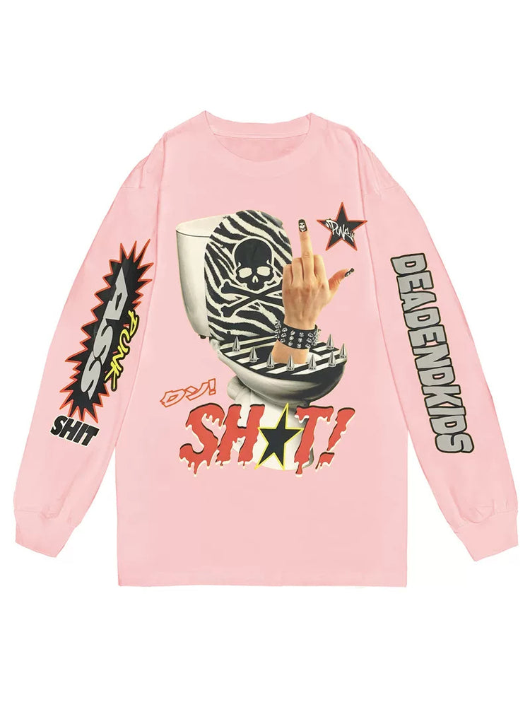 DEADENDKIDS MIDDLE FINGER oversized long-sleeve tee — garment-only view