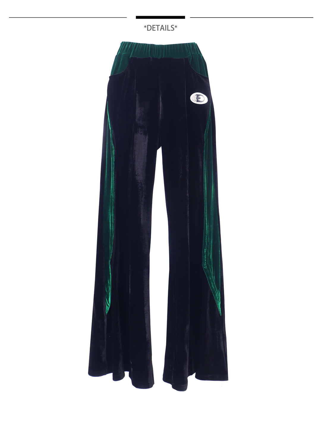 EMBRYO GREEN SPIKE velvet wide-leg pants — product-only rear view