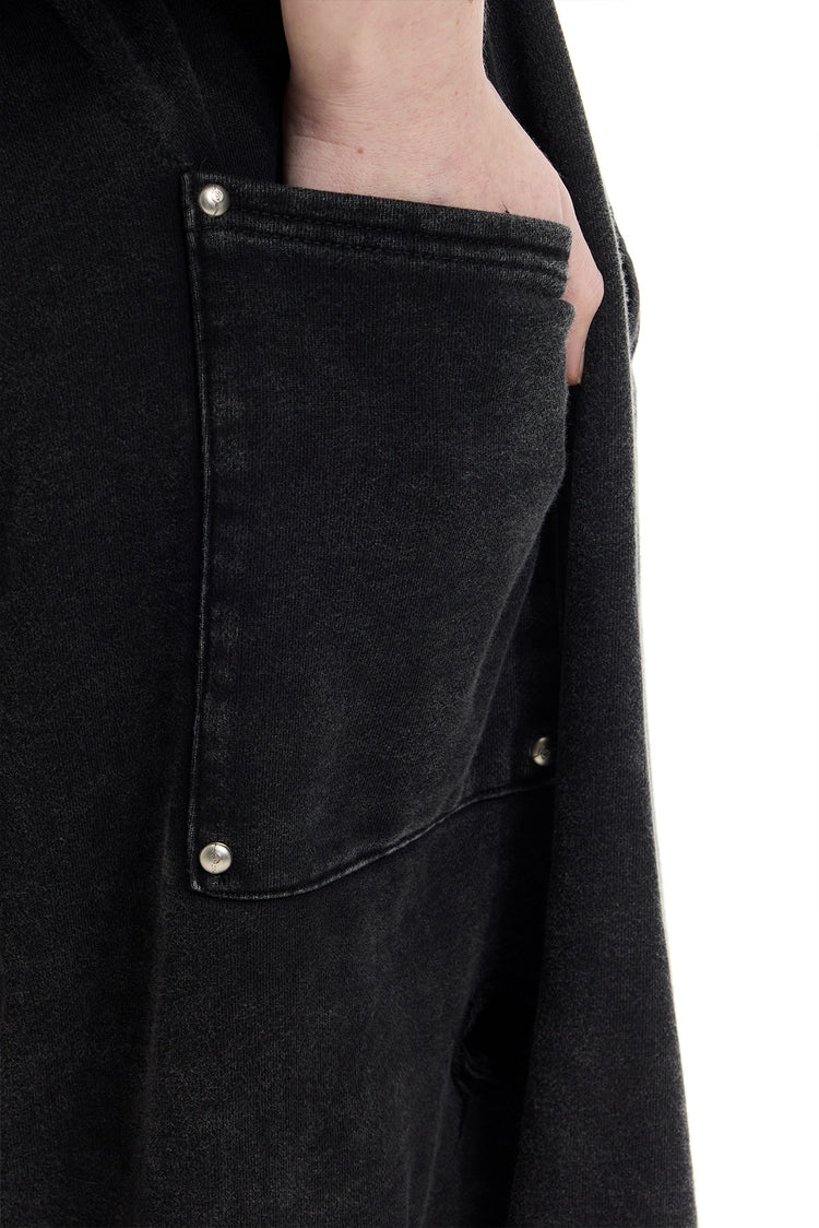 PINKSPINK ELECTRIC MOON distressed embroidered wide-leg shorts — black — close-up of the studded rear pocket