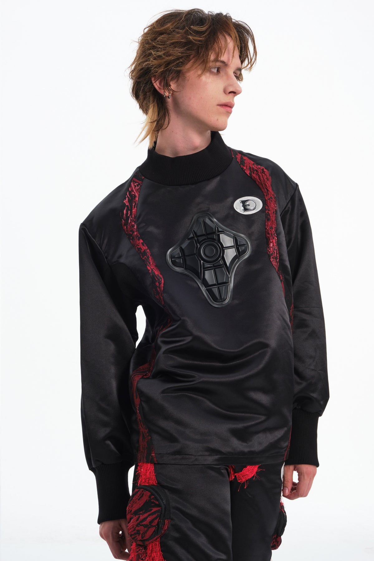 EMBRYO IMPACT SHIELD padded sweatshirt — close modeled view