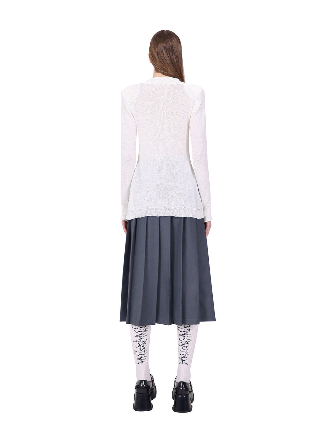 PINKSPINK ELECTRIC MOON ring-fastened sequin knit shirt in white — full-length back view showing the knit texture and shaped waist