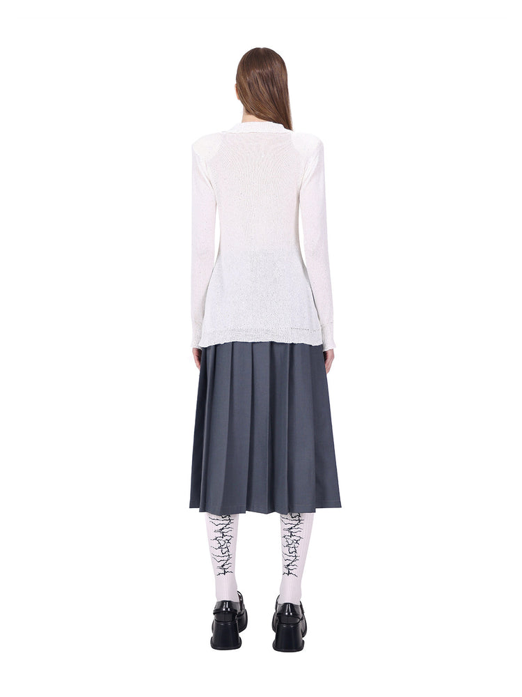PINKSPINK ELECTRIC MOON ring-fastened sequin knit shirt in white — full-length back view showing the knit texture and shaped waist