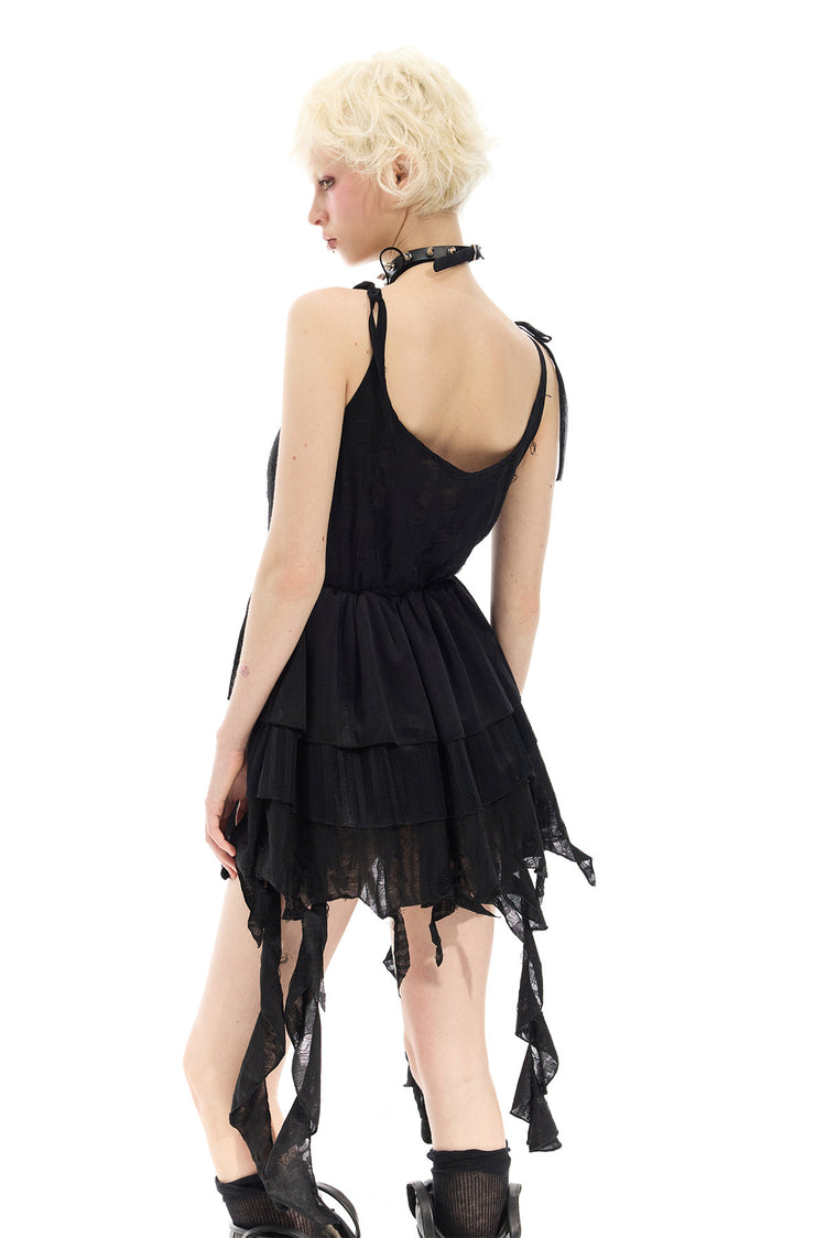 PINKSPINK ELECTRIC MOON two-way layered lace mini dress — black dress — rear three-quarter view showing layered hem