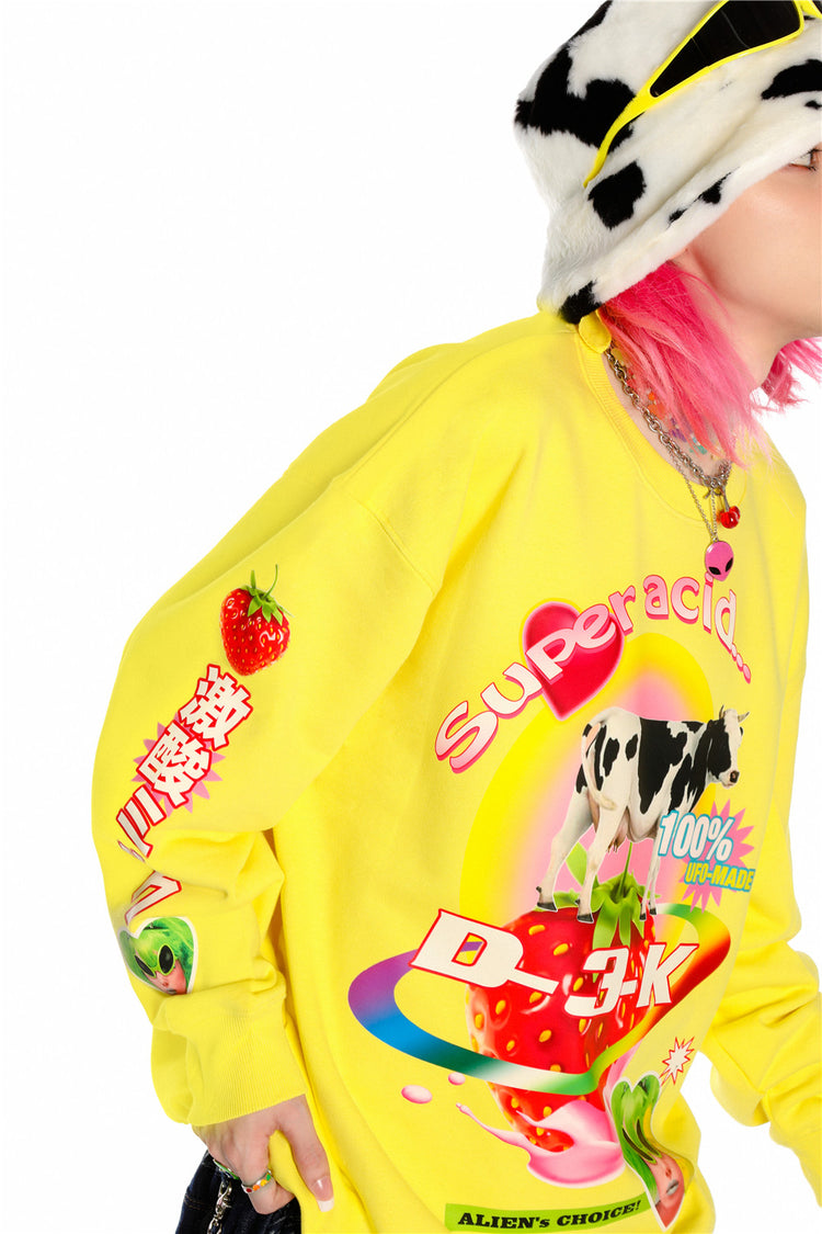 DEADENDKIDS LEMON RIOT cotton sweatshirt — full-length modeled view