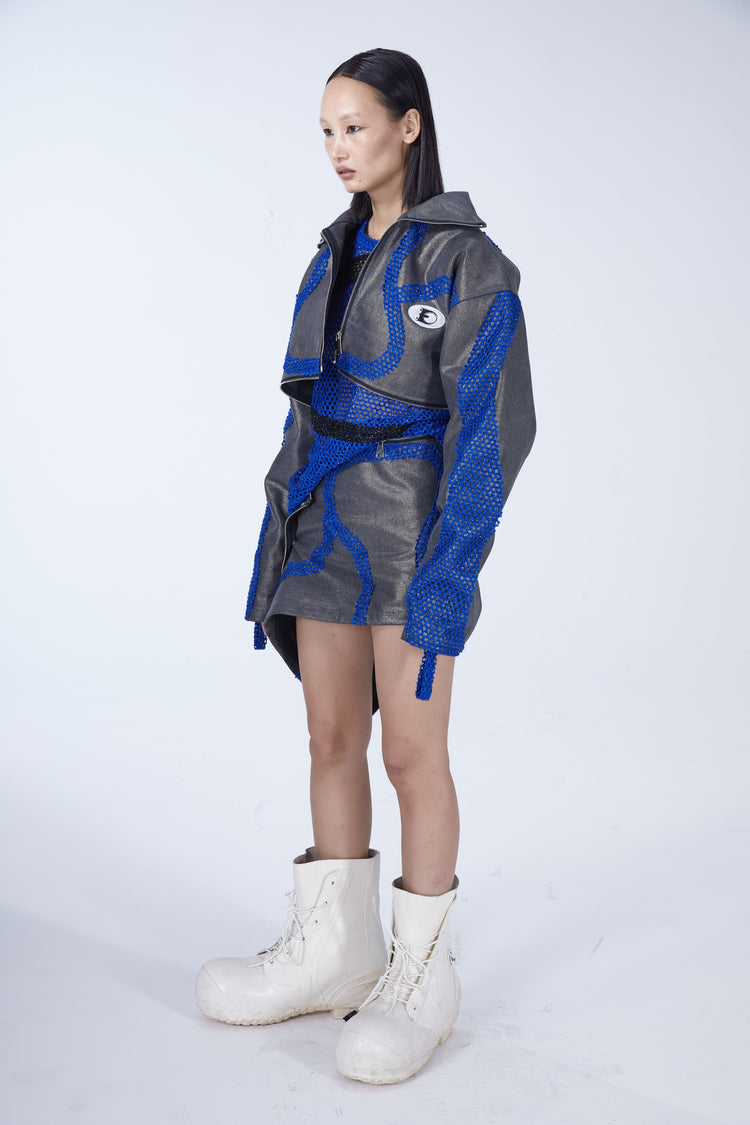 EMBRYO METAL SHELL convertible canvas jacket — garment-only construction view