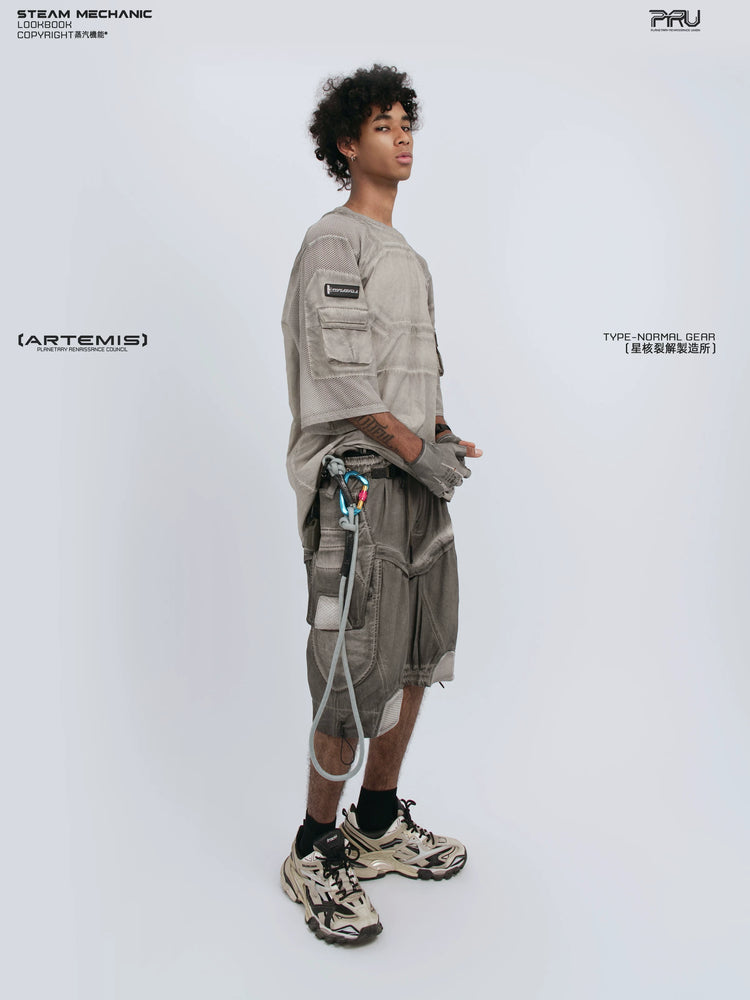 STARCORE xirang brown velcro mesh tee — construction detail