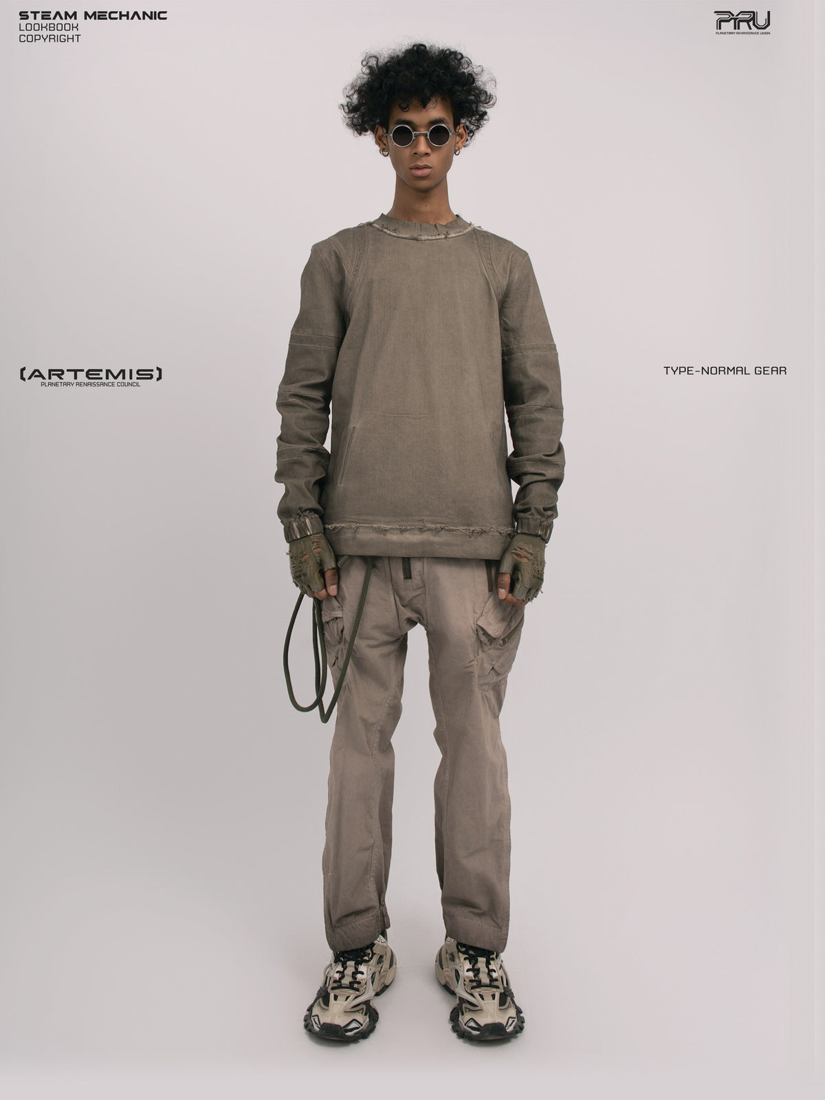 AEGIS xirang brown multi-pocket moto pants — full-length front view showing the waist, angled pockets and tapered legs