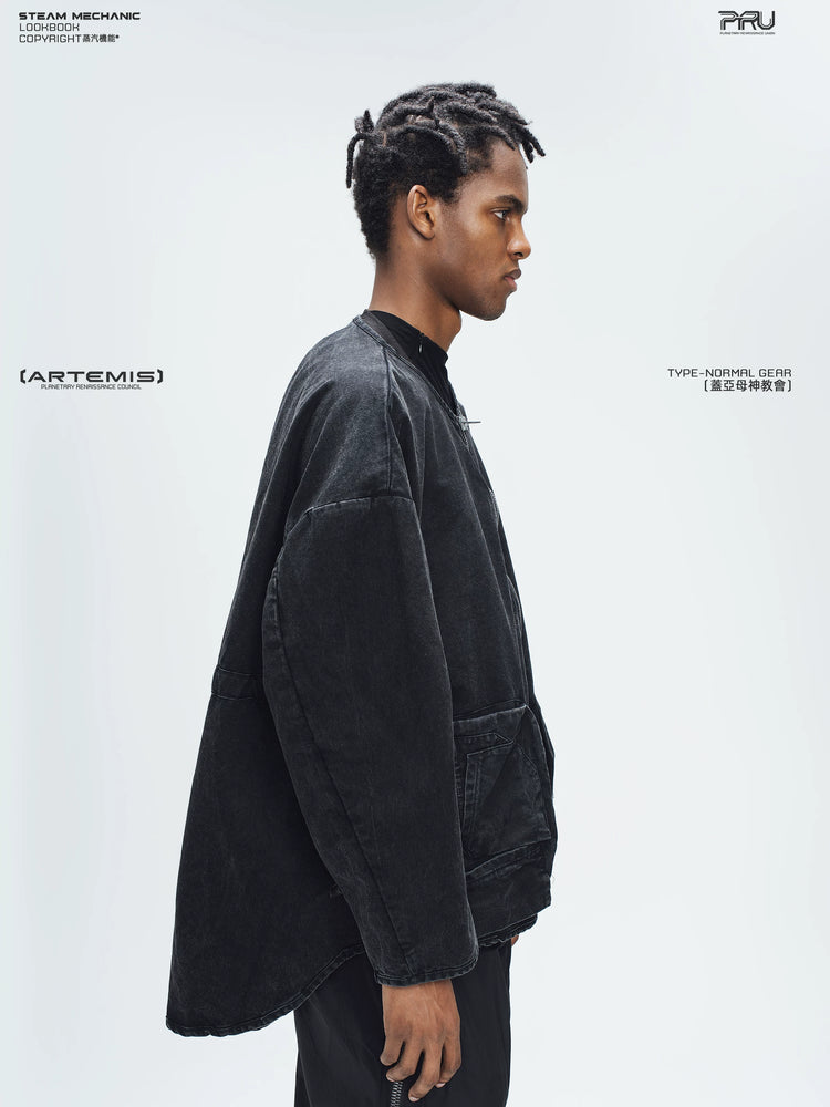 GAIA night black priest zip robe jacket — construction detail