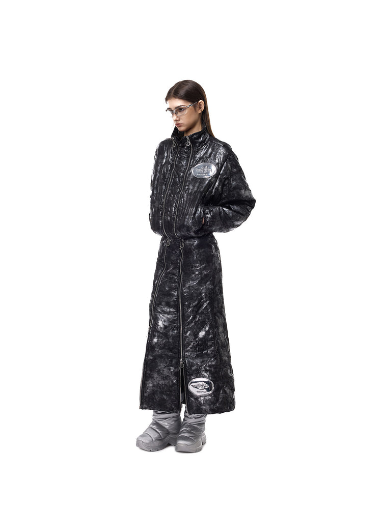 PINKSPINK ELECTRIC MOON metallic cropped puffer jacket — angled full-length view with matching skirt