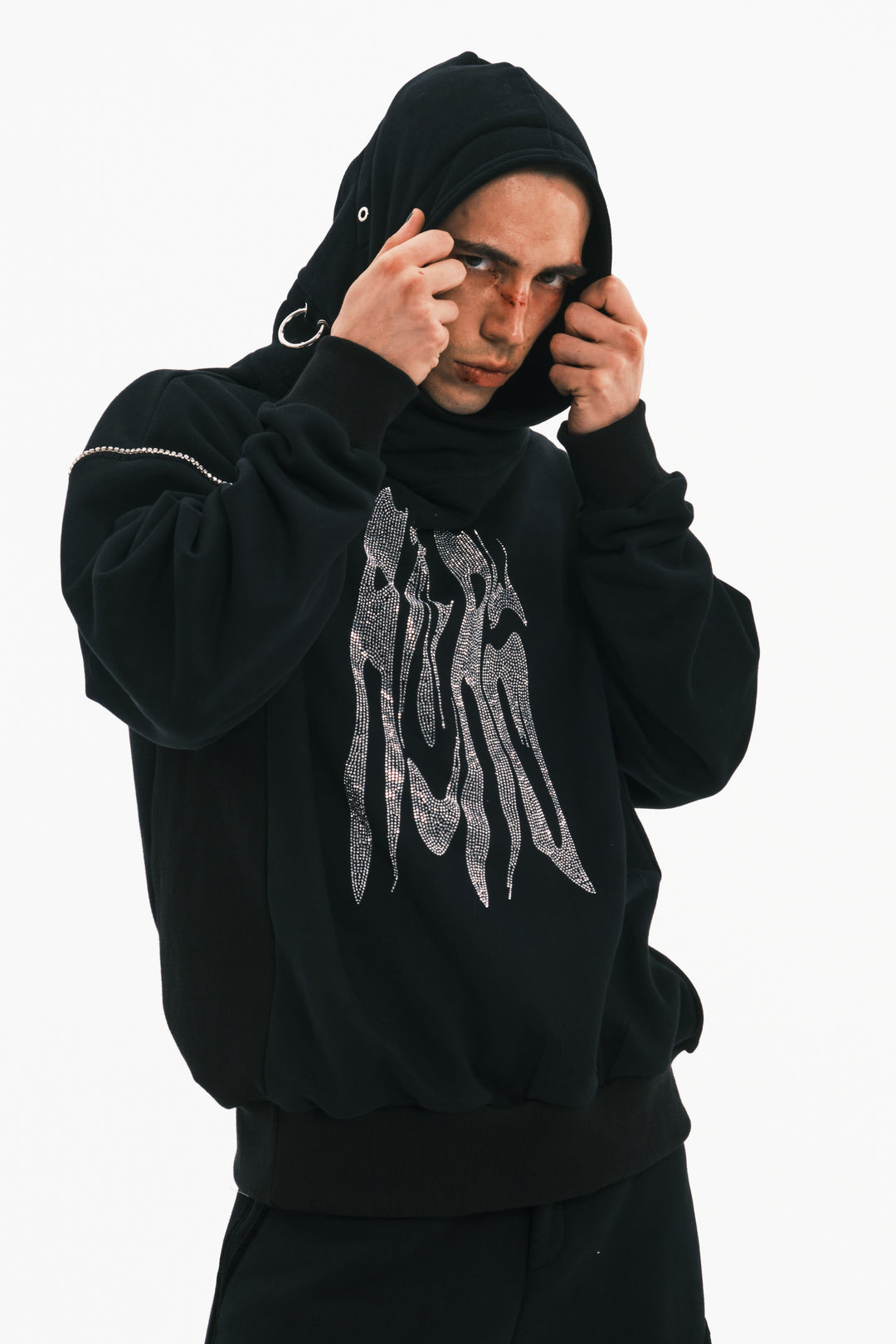 EMBRYO RHINESTONE RING oversized graphic hoodie — product-only rear view
