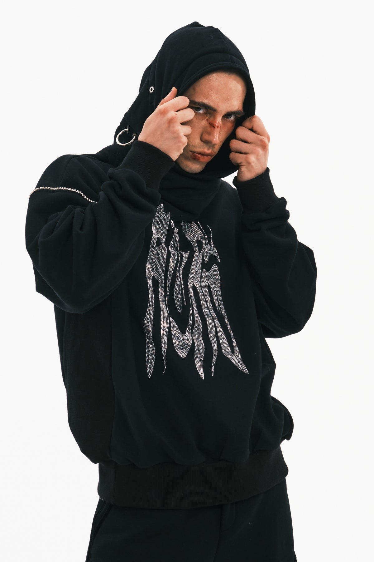 EMBRYO RHINESTONE RING oversized graphic hoodie — product-only rear view