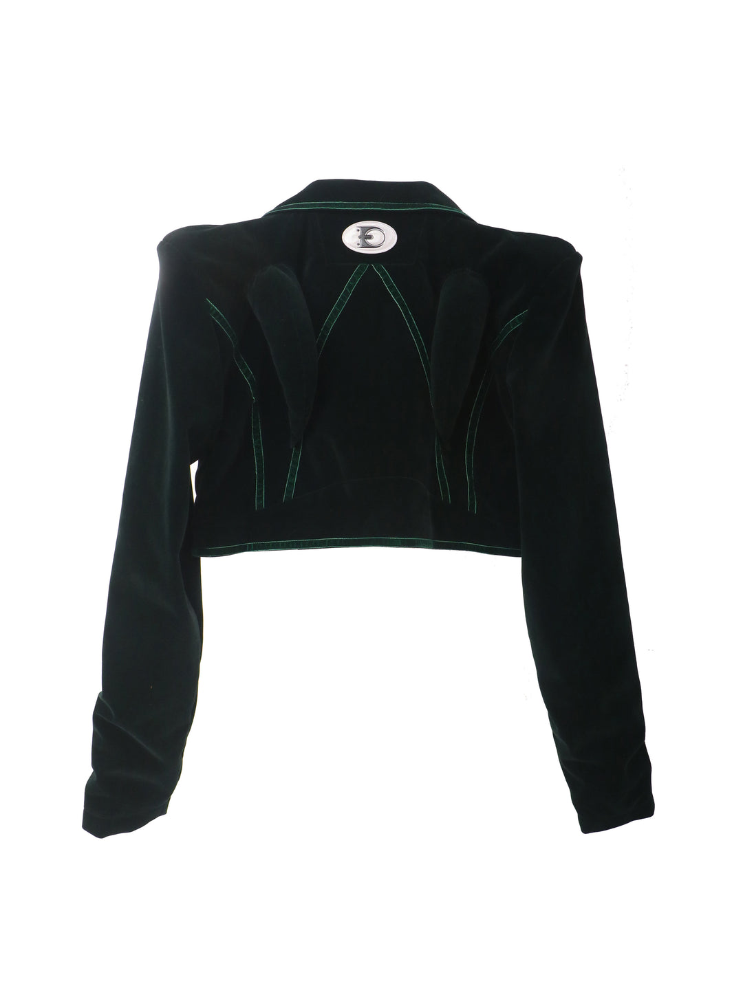 EMBRYO GREEN HORN cropped velvet blazer — product-only front view