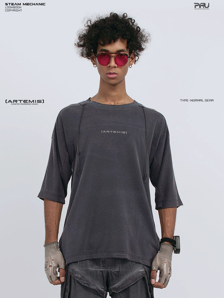 LIGHTSHADOW spirit deconstructed technical tee — front three-quarter view with arms lowered