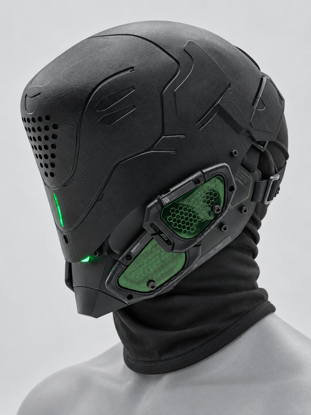 FOCKSHOP PROPHECY illuminated cyber mask — clean green panels product view