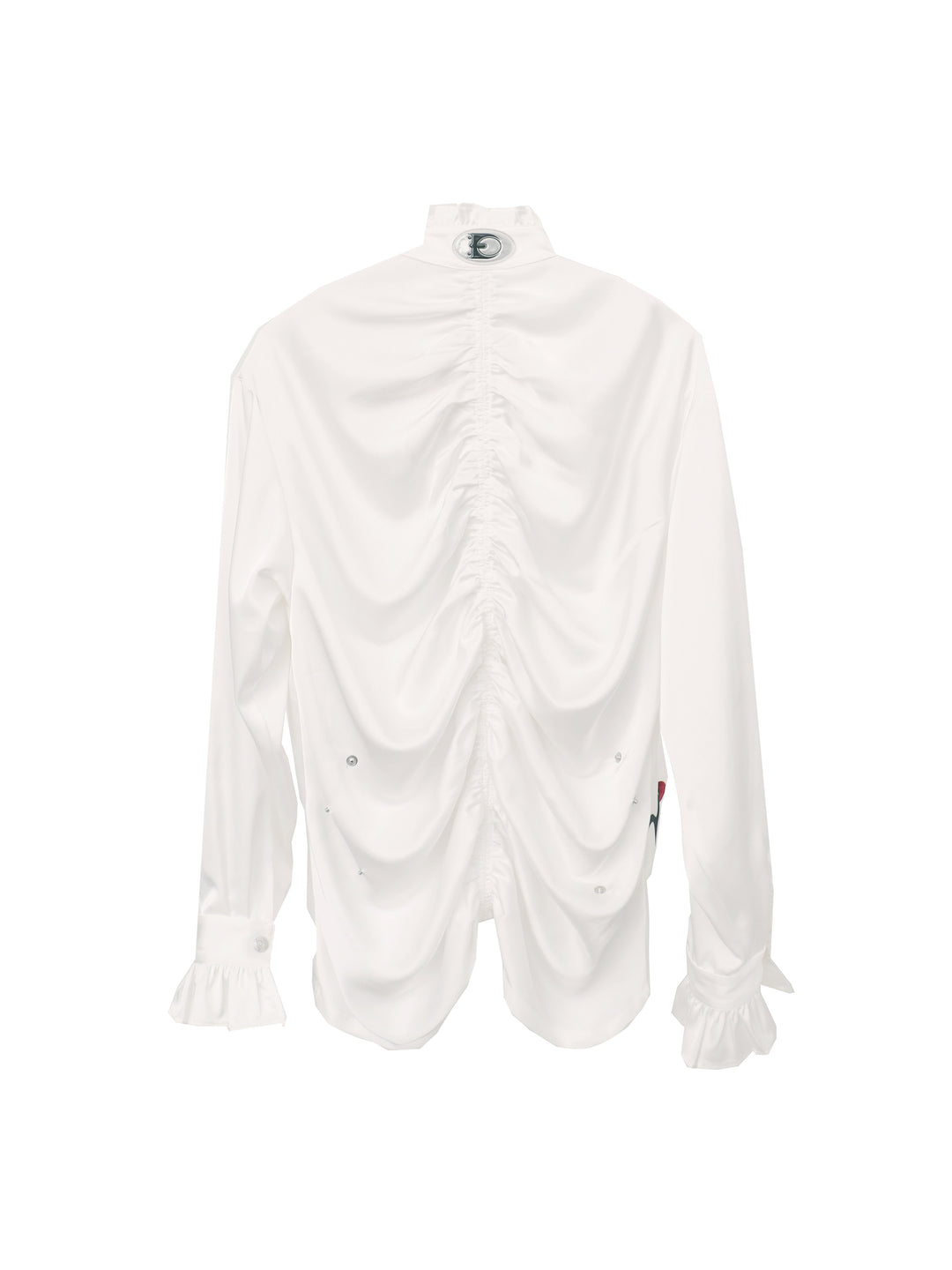 EMBRYO COURT TOTEM velvet-frill mock-neck shirt — construction detail