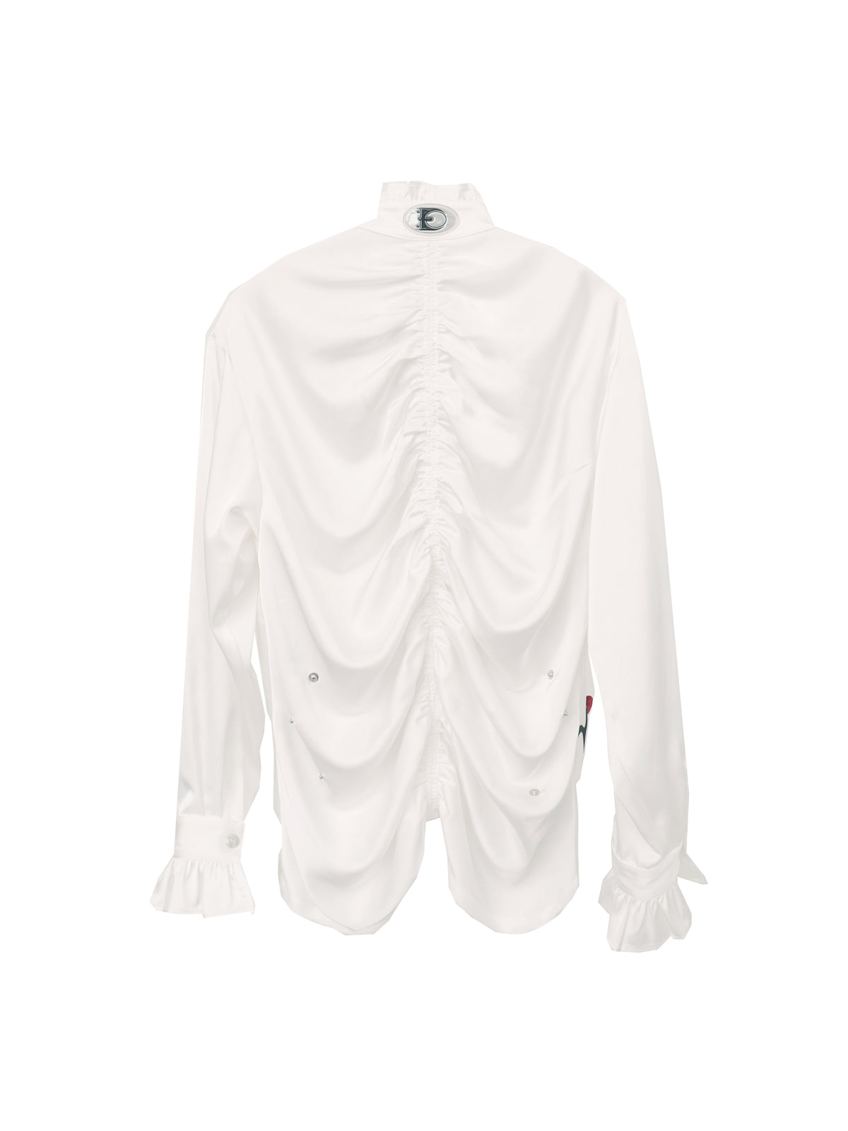 EMBRYO COURT TOTEM velvet-frill mock-neck shirt — construction detail