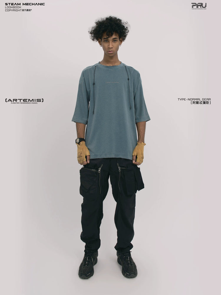 LIGHTSHADOW mycelium blue deconstructed technical tee — front modeled product view