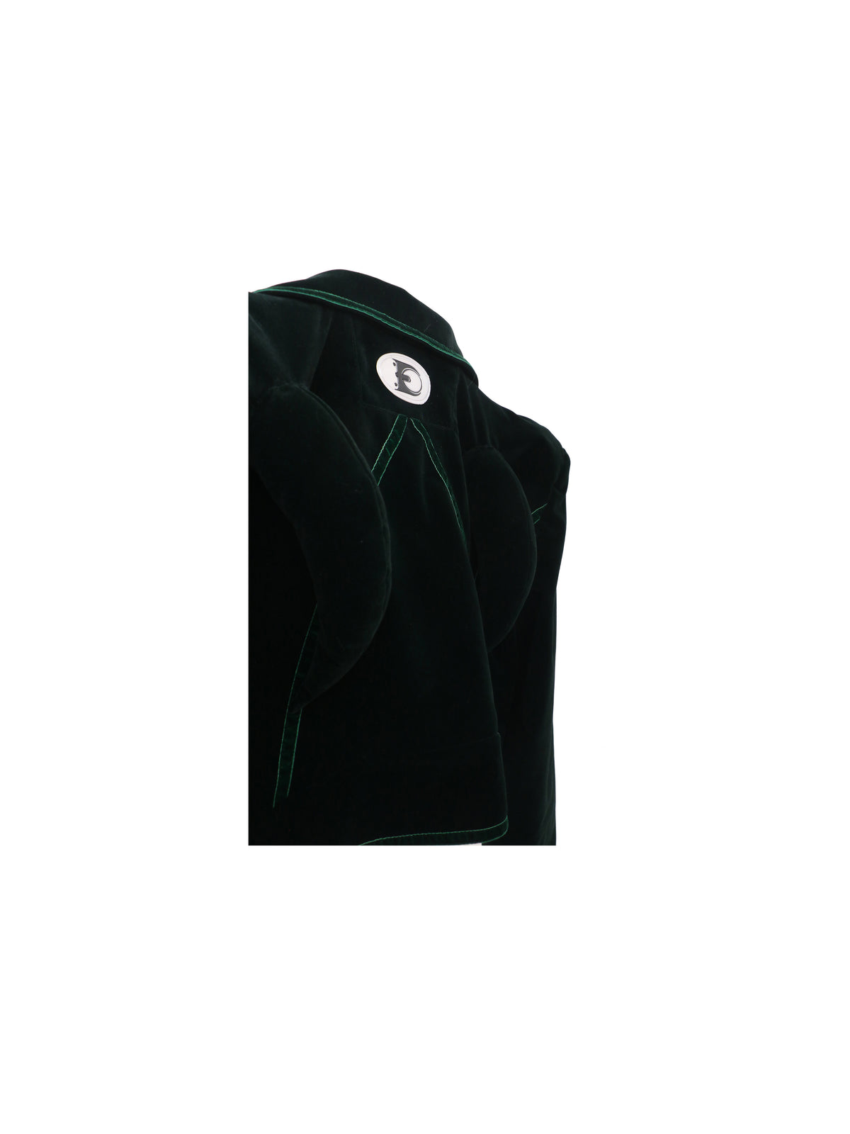 EMBRYO GREEN HORN cropped velvet blazer — fabric and graphic detail