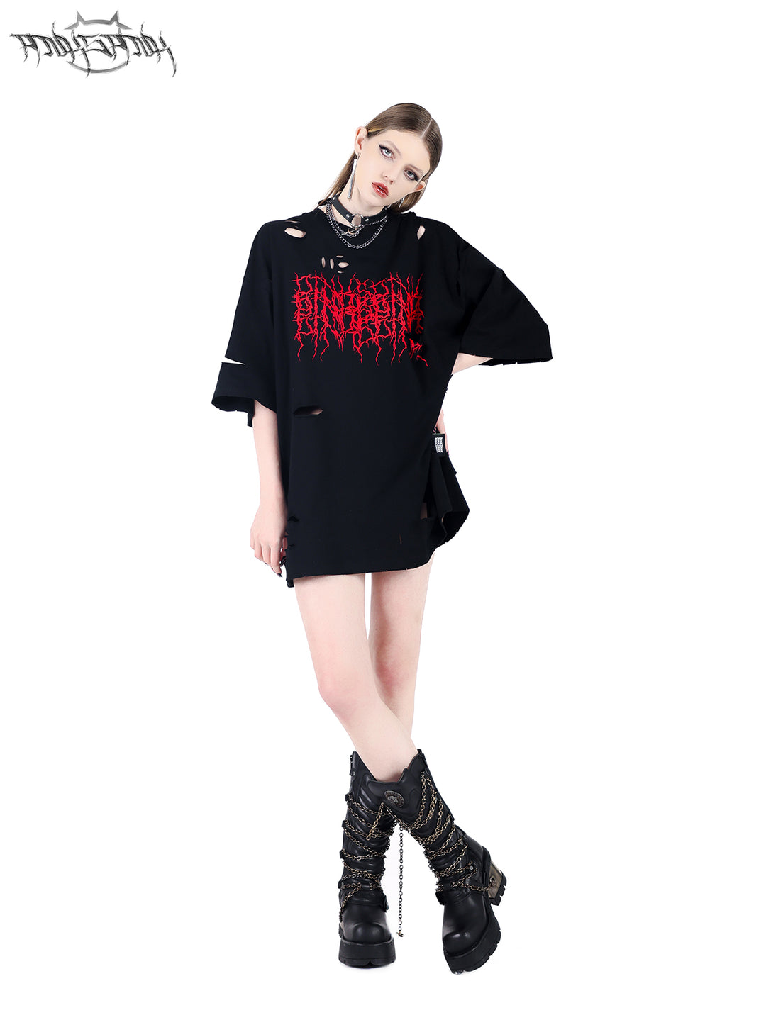 PINKSPINK THORN PRINT DISTRESSED PUNK TEE
