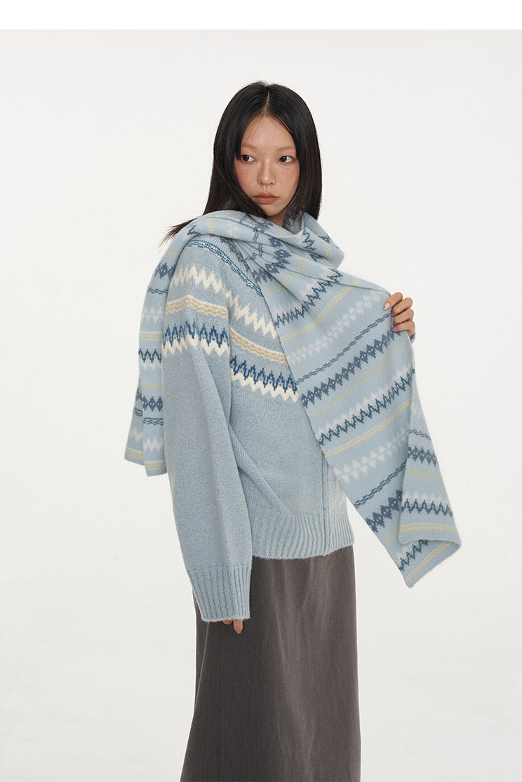 NAWS FAIR ISLE wool-alpaca cardigan — alternate modeled styling view