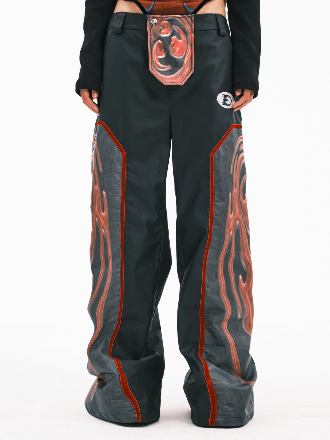 EMBRYO RED TOTEM coated wide-leg pants — front product presentation