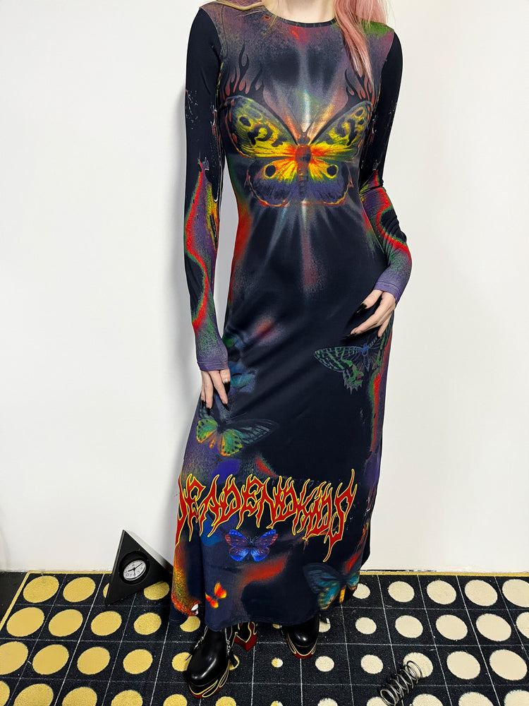 DEADENDKIDS BUTTERFLY GOTH fitted long-sleeve maxi dress — front product presentation