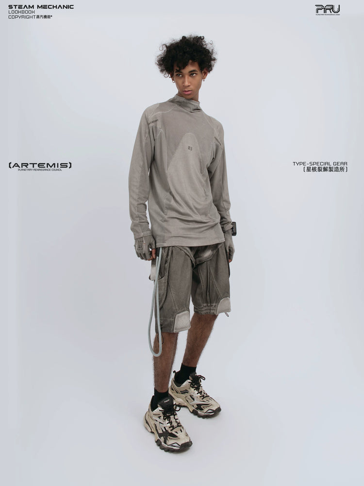 STARCORE ash tundra mesh-panel long-sleeve top a — construction detail
