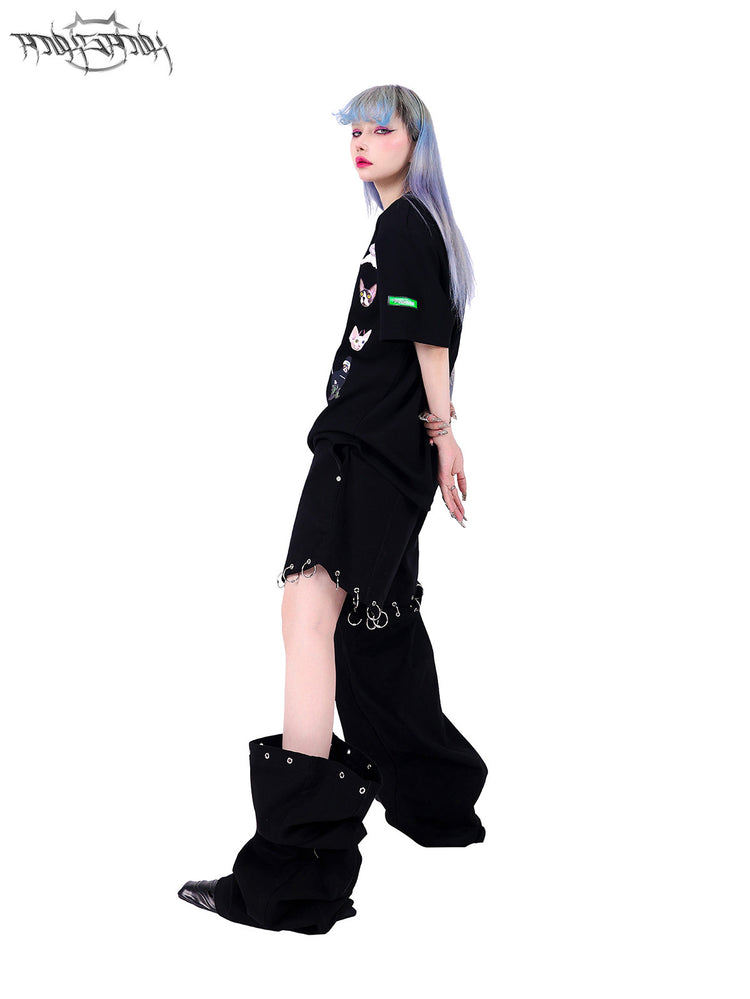PINKSPINK ELECTRIC MOON double-waist detachable straight-leg pants — modeled front styling view