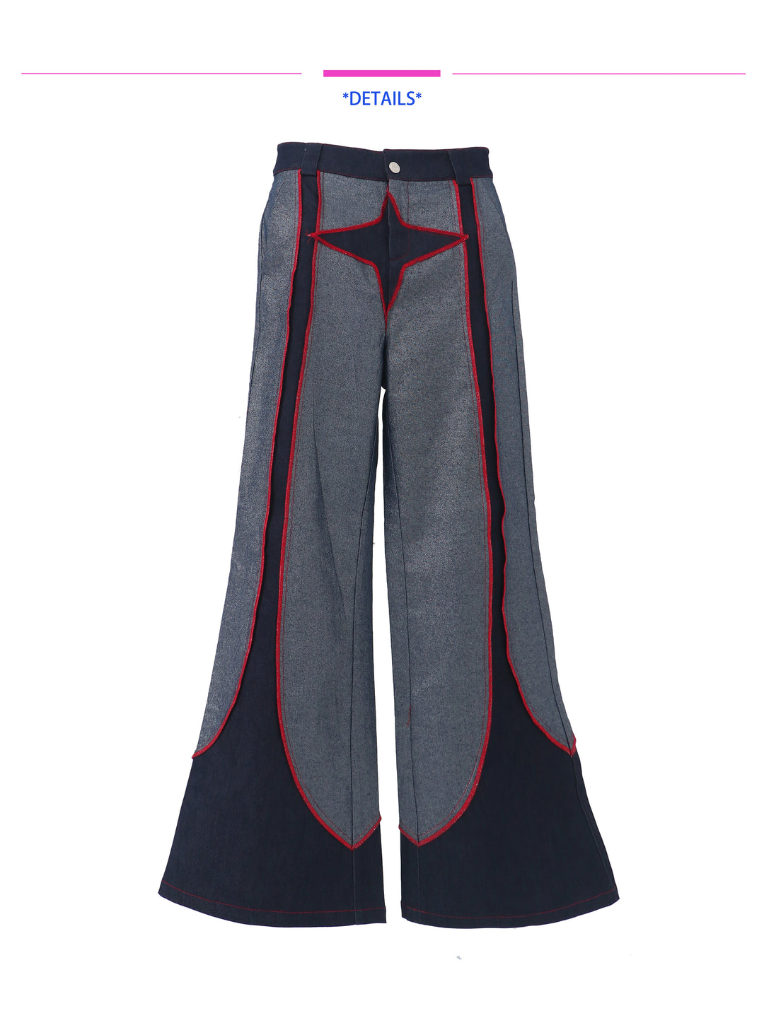 EMBRYO STARSHIFT patchwork flare jeans — full-length modeled view
