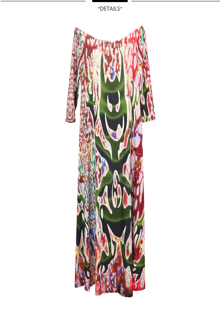 EMBRYO TRIBAL ENTITY white off-shoulder maxi dress — product-only front view