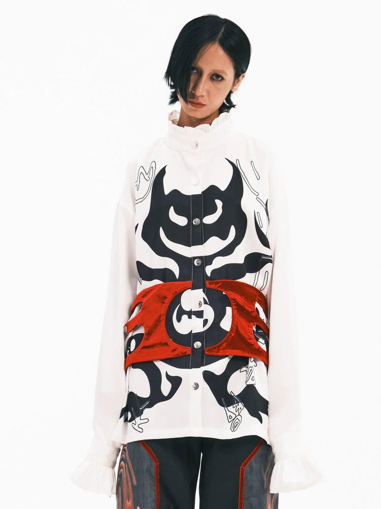 EMBRYO COURT TOTEM velvet-frill mock-neck shirt — front product presentation