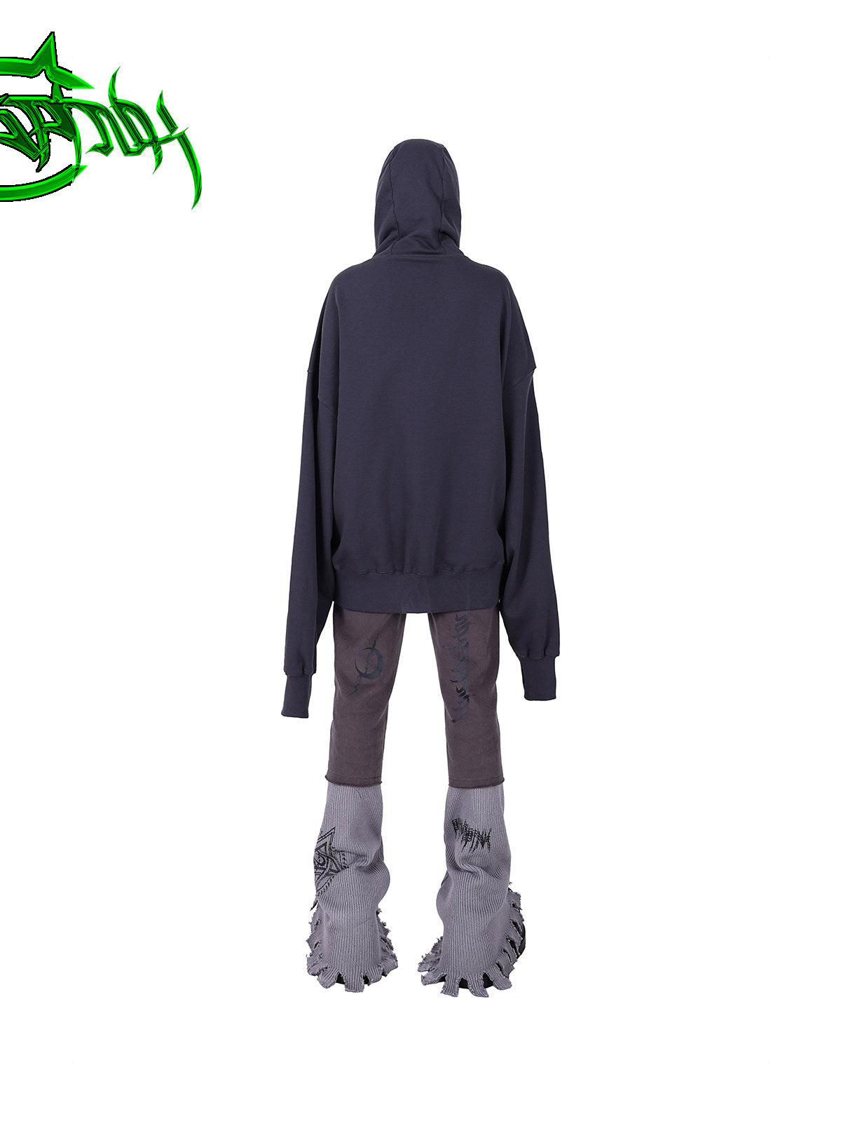 PINKSPINK DNA circle-star balaclava zip hoodie — back full-length modeled view with hood up