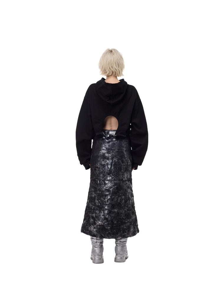 PINKSPINK THORN SIGNAL open-back cropped hoodie — black back full-length styling with skirt