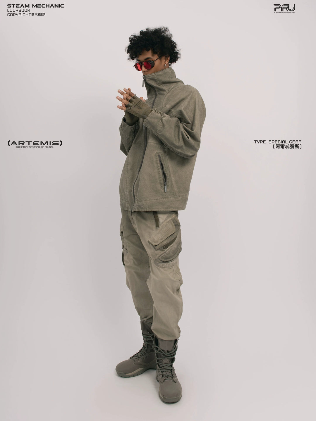 ARTEMIS xirang brown tuck-paneled technical jacket — material and silhouette detail