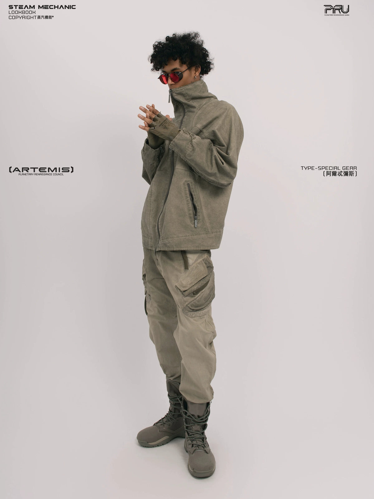 ARTEMIS xirang brown tuck-paneled technical jacket — material and silhouette detail