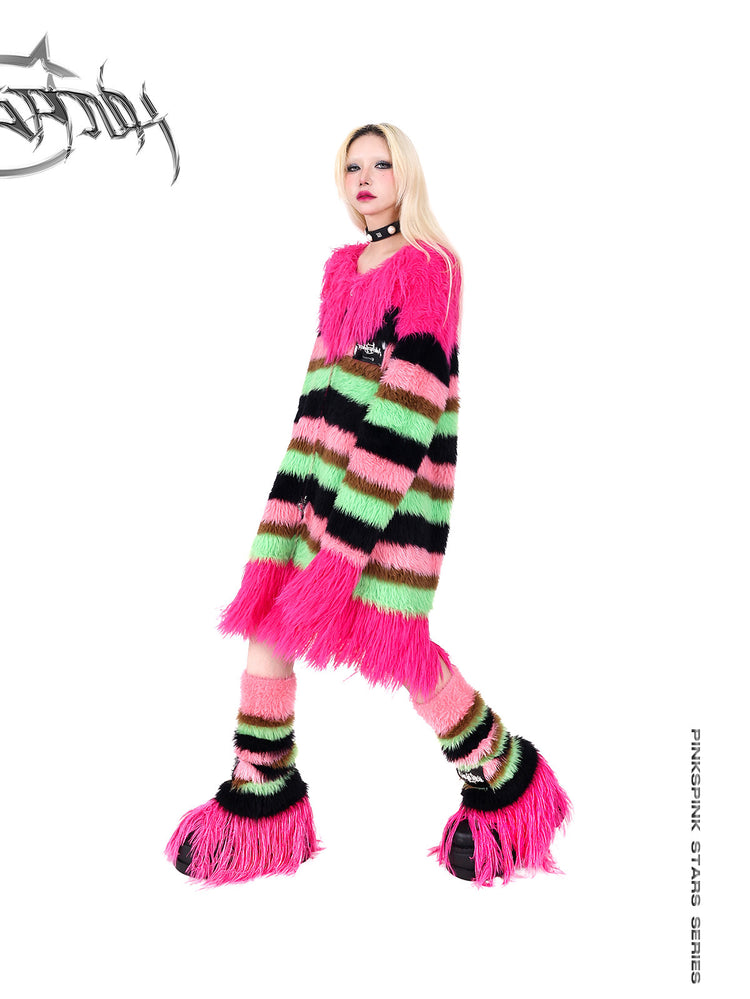 PINKSPINK FUTURE COLOR striped zip cardigan — modeled front styling view