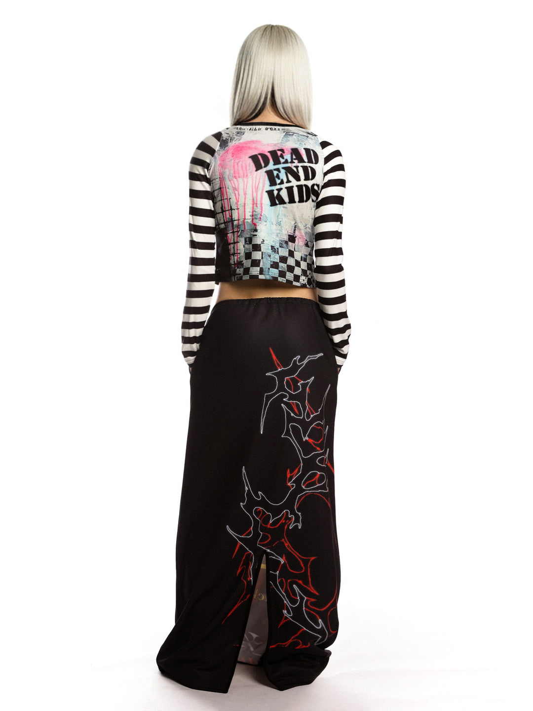 DeadEndKids Horror Petshop black graphic maxi skirt — back full-length view